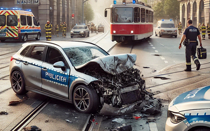 Auto prallt gegen Straßenbahn – hoher Sachschaden in Mannheim-Neckarstadt