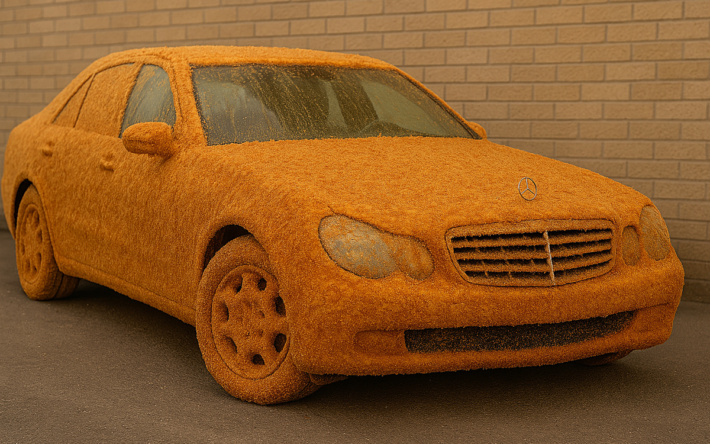 Mercedes mit Eiern, Mehl und Fisch regelrecht „paniert“