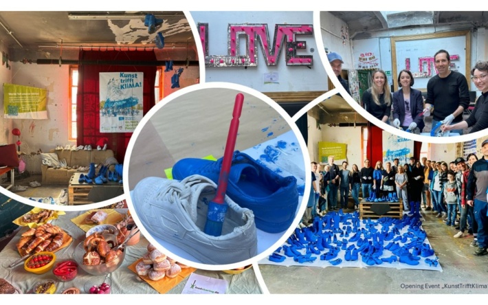 Kunstaktion in Mannheim: 1000 blaue Schuhe für den Klimaschutz