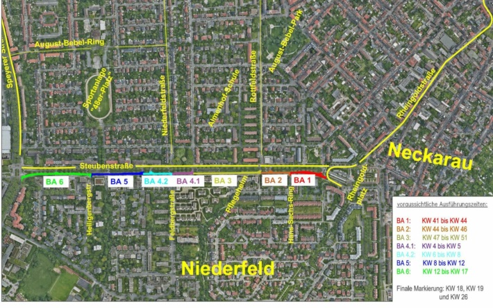 Sanierung der Steubenstraße in Fahrtrichtung Rheingoldhalle